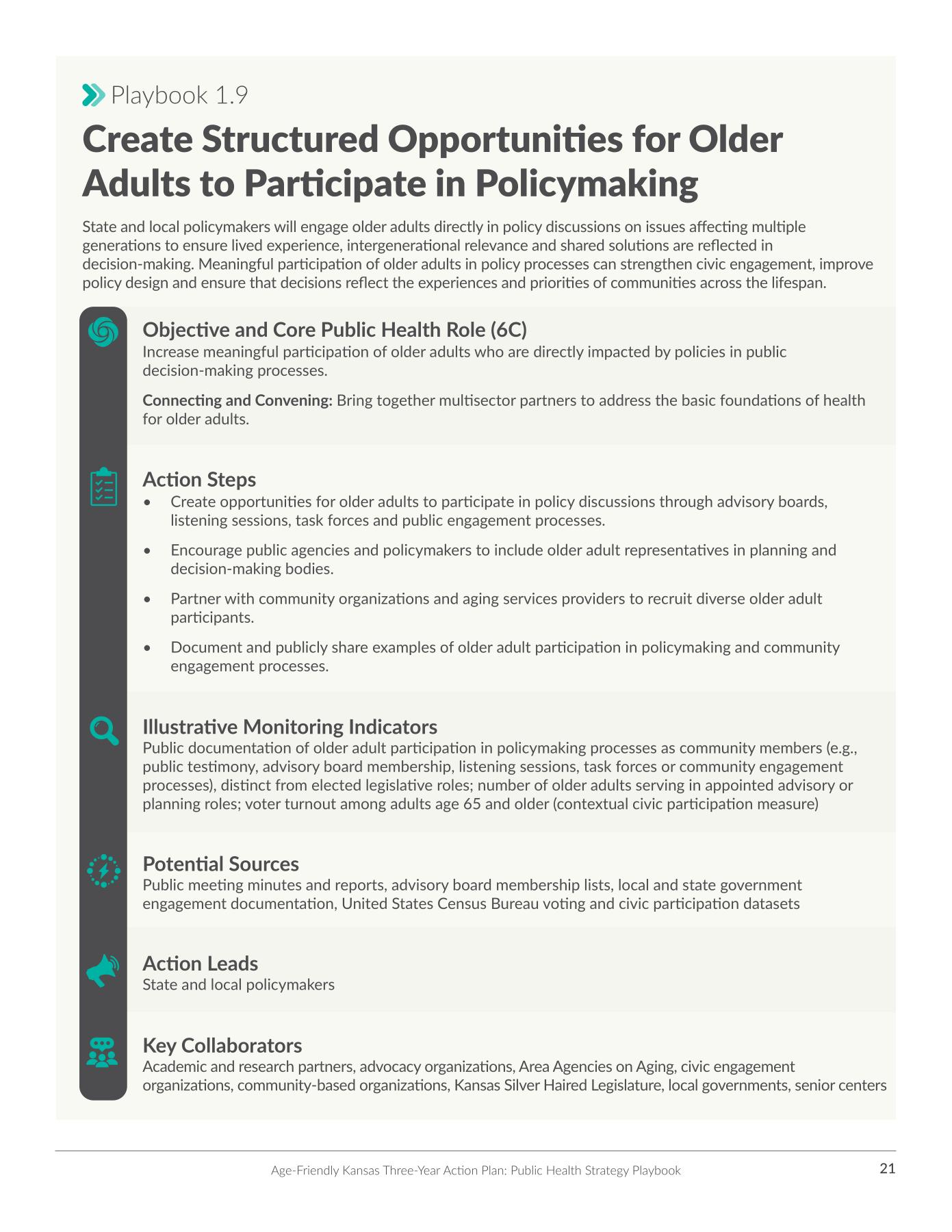 Age-Friendly Kansas strategy playbook page