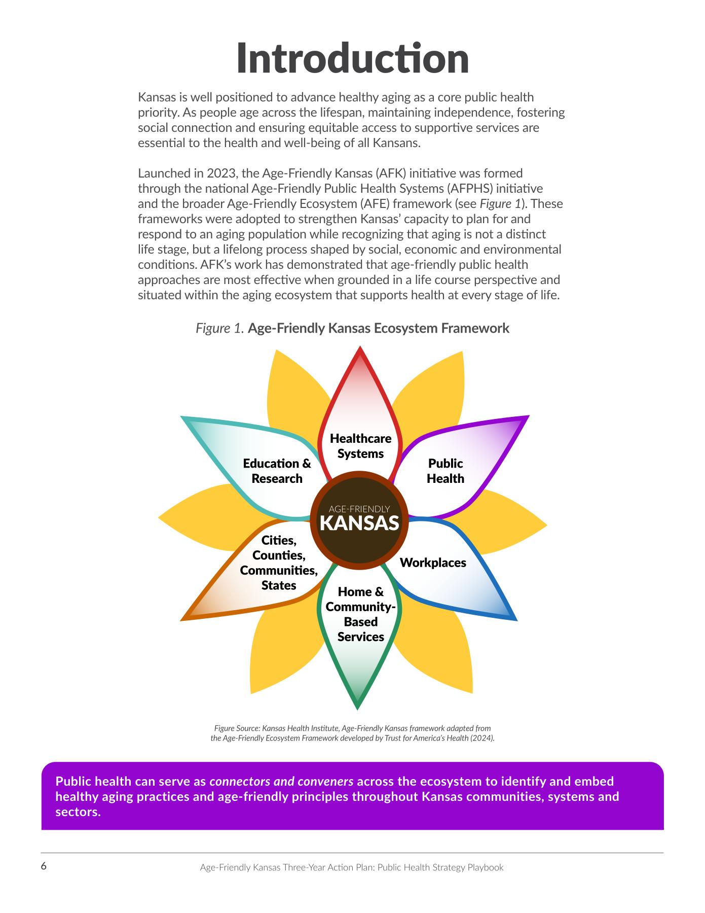 Age-Friendly Kansas ecosystem framework page featuring the flower structure