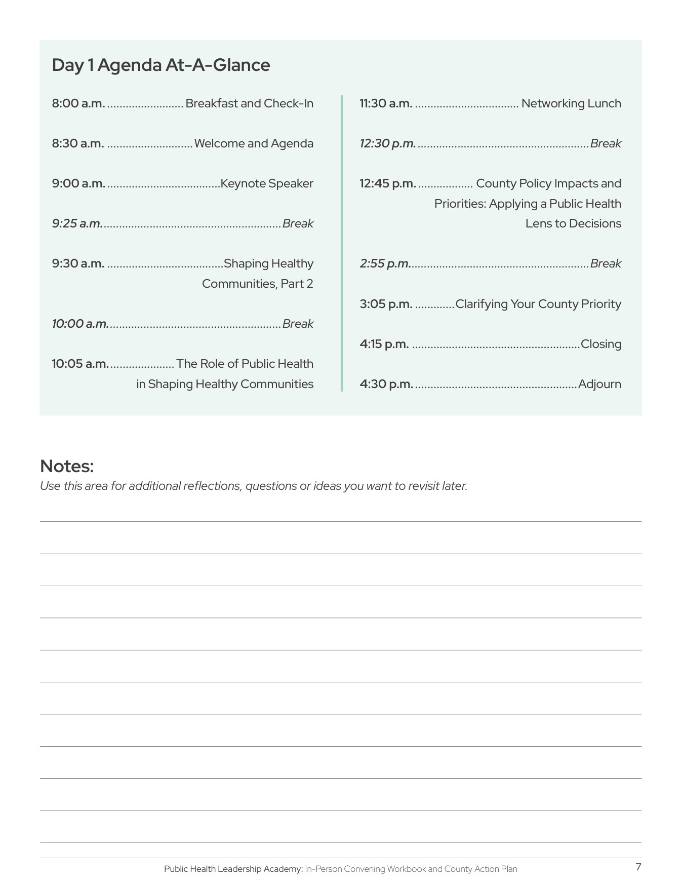 Learning and readiness page from the Academy workbook