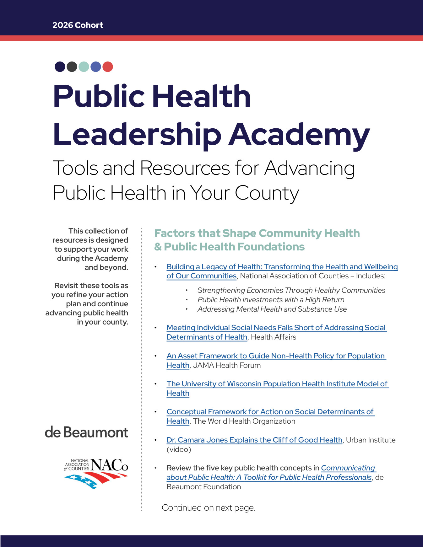 Interior page from the Public Health Leadership Academy resource guide