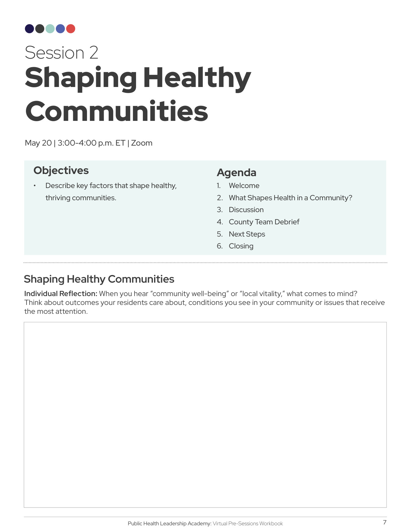 Virtual-session exercise from the Public Health Leadership Academy workbook